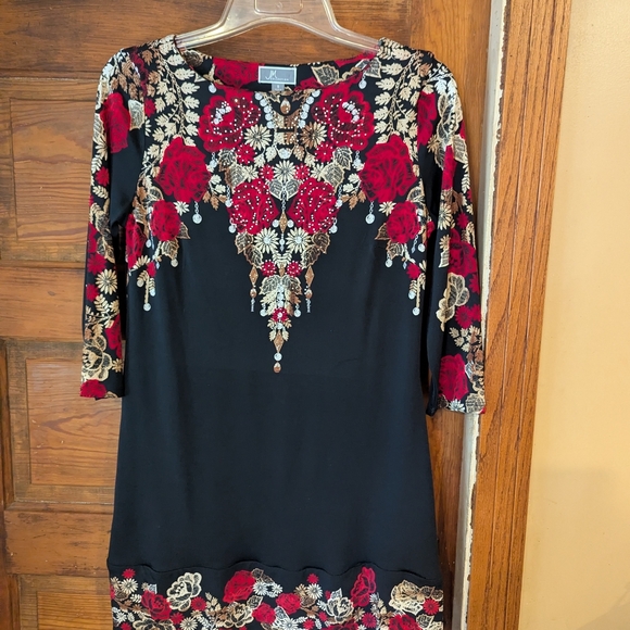 JM Collection Black and Blue Sheath Dress with Crew Neck - Picture 1 of 8